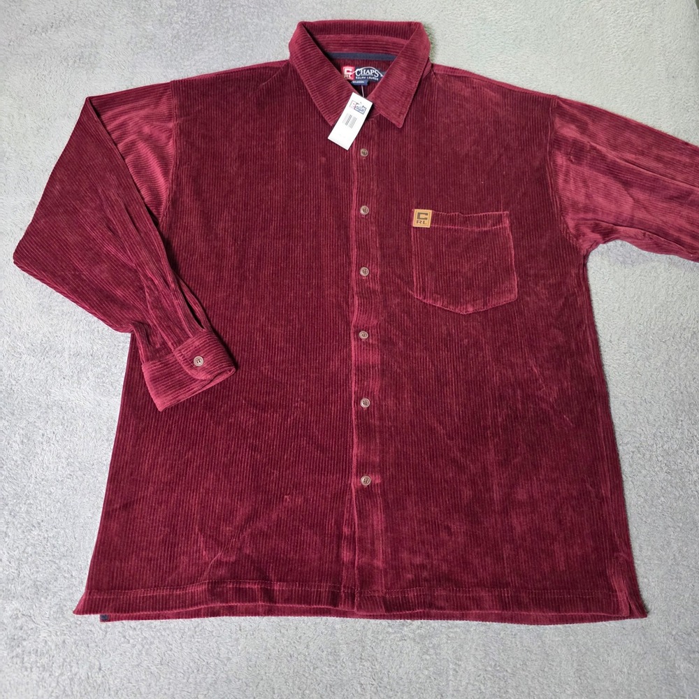 Chaps Ralph Lauren Mens L Shirt Burgundy Corduroy Long Slv Button Down VTG NOS